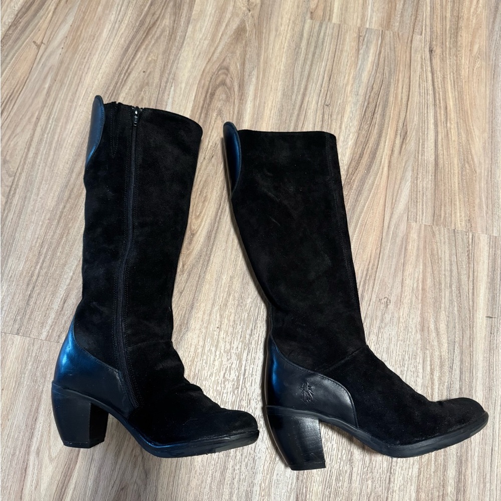 Black Suede Knee-High Boots